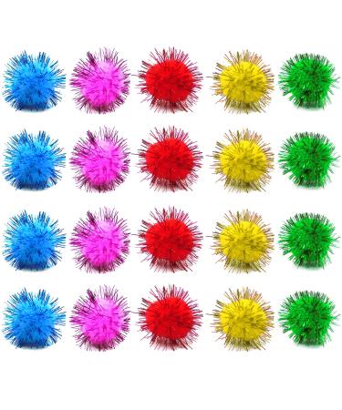 PETDCHEB 80 Pieces Cat Sparkle Balls Assorted Color Sparkle Balls Cat Toy Balls Tinsel Balls Cat Pom Pom Balls Cat Toys Puff Balls Glitter Balls for Cat Kittens