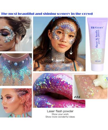 Mermaid Sequins Glitter Gel 50ml - Sparkling Chunky Body Lotion & Eyeshadow for Face, Hair, and Nails - Christmas Festival Makeup Glitter - Buy Online on SooperMarket.com