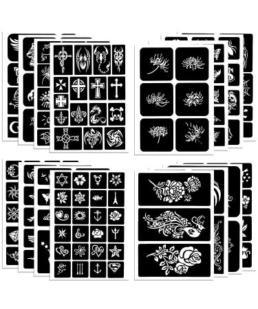 Qpout Tattoo Stencils Kit - 16 Sheets for Kids & Adults | Various Small & Big Designs - Skeleton, Spider, Owl, Flower, Butterfly, Tribal Totem | Ideal for Real Tattoos - Buy Online on SooperMarket.com