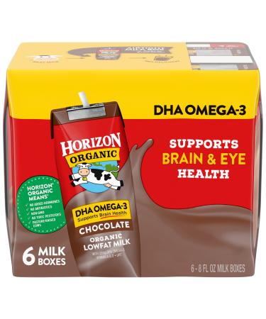 Horizon Organic Shelf-Stable 1% Lowfat Milk Boxes with DHA Omega-3 Chocolate 8 oz. 6 Pack (Pack 3)