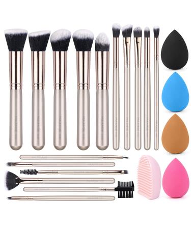 Makeup Brushes MAANGE 16 Pcs Professional Makeup Brushes Set with Makeup Sponges 4 Pcs and 1 Brush Cleaner Kabuki Foundation Brush for Liquid Eye Make Up Brush Tool for Travel (Champagne Gold)