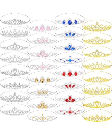 Jexine 32 Pieces Girls Princess Crown Girls Crown Tiara Princess Tiara Colorful Crystal Rhinestone Headpiece Glitter Crown Headband Princess Hair Accessories for Wedding Prom Costume Birthday Party