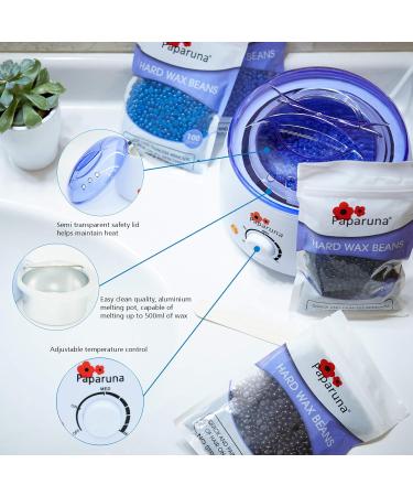 Adjustable Temperature Wax Warmer Hair Removal Kit - Includes 4 Bags Hard Wax Beads, Application Spatulas, Vented Cover, Auto Shut-Off - Buy Online on SooperMarket.com