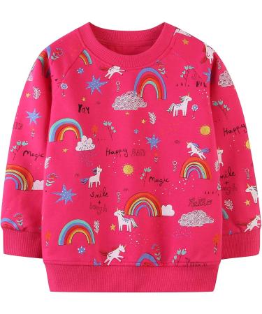 Cotton Girls Sweatshirt for Kids | Long Sleeve Casual Jumper | Toddler Clothes | Age 1-12 Years | 7-8 Years | Rose Red - Buy Online on SooperMarket.com