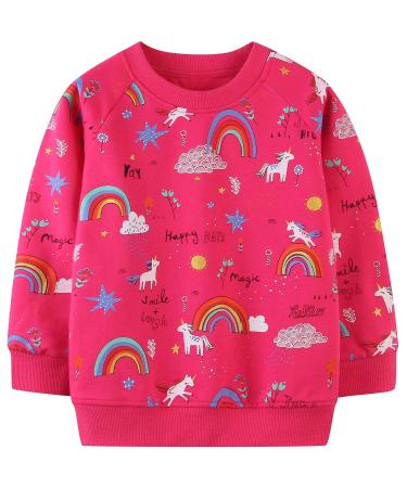 Girls Sweatshirt for Kids Cotton Top Casual Jumper Girl T Shirt Toddler Clothes Long Sleeve Pullover Age 1-12 Years 3-4 Years Rose Red