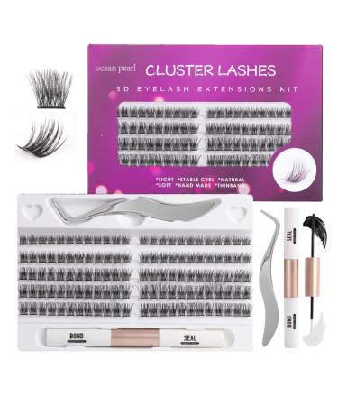 Individual Lashes 120 Cluster Lashes DIY Eyelash Extension Thin Band Wide Stem Lash Clusters with Tweezers and Lash Bond and Seal Lash Extension Kit Mix 10-16mm Length C/D Curl - OP28 120 clusters kit - OP28
