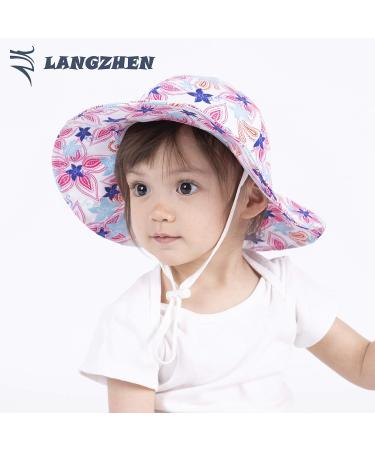 LANGZHEN Baby Girls Beach Sun Hat with Chin Strap | Adjustable Toddler Kids Wide Brim Summer Play Hat | Maple Leaves Design | 1-2 Years - Buy Online on SooperMarket.com
