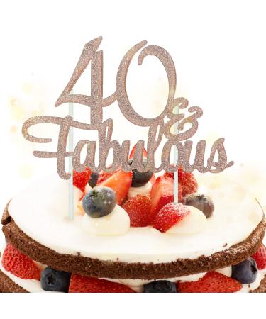 1 PCS 40 & Fabulous Cake Topper Rose Gold Glitter Cheers to Happy 40th Birthday Cake Toppers Forty and Fabulous Cake Pick Decorations for 40th Wedding Anniversary Birthday Party Supplies