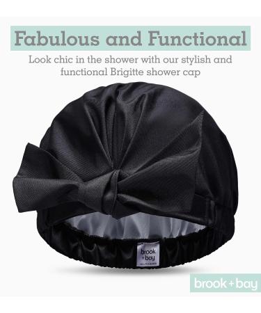 Luxury Black Shower Cap for Women with Bow - Reusable & Waterproof, Adjustable Hair Cover - Buy Online on SooperMarket.com