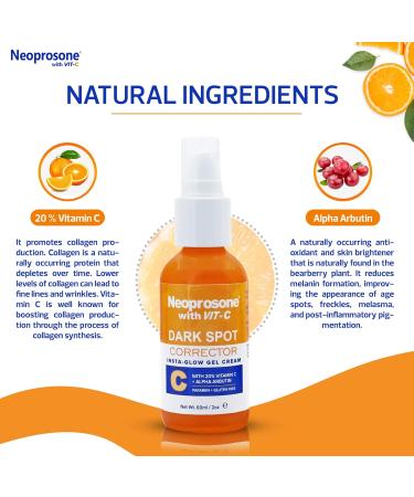 NEOPROSONE Vit C Dark Spot Corrector Gel Cream - Brightening Anti-Aging Solution for Face & Body - 60 ml / 2 fl oz - Remove Dark Spots & Even Skin Tone - Buy Online on SooperMarket.com