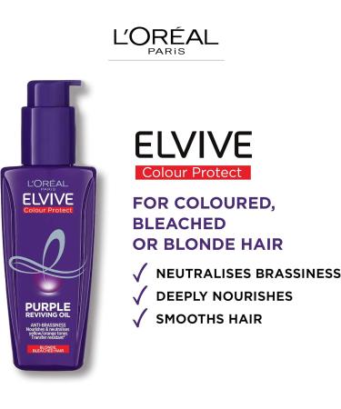 L'Oreal Paris Elvive Colour Protect Purple Anti-Brassiness Hair Oil For Highlighted Brunette Blonde & Grey Hair 100ml - Buy Online on SooperMarket.com