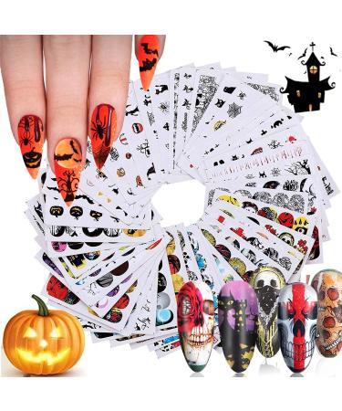 48 Sheets Halloween Nail Art Stickers Decals Kalolary Halloween Water Transfer DIY Nail Decals Stickers Pumpkin/Bat/Ghost/Skull/Spider web/Devil Nails Design Halloween Decor