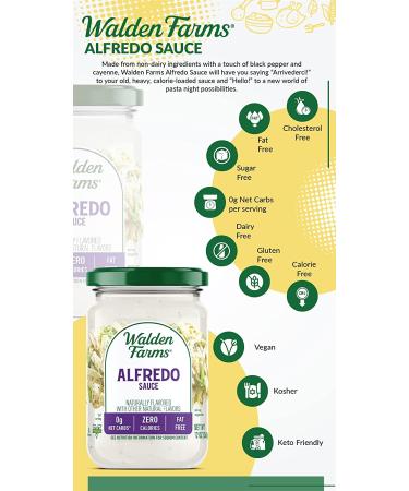 Walden Farms Light Alfredo Sauce 12 oz - Sugar, Fat, Calorie & Dairy Free, Vegan Friendly - Ideal for Pasta, Noodles, Chicken & Fresh Recipes - Buy Online on SooperMarket.com