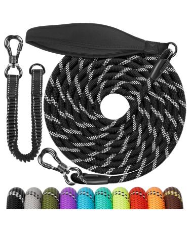 Aystkniet Bungee drag line for dogs 3m 5m 10m 15m 20m 30m shock -absorbing dog leash with padded handle reflective threads lockable hook for medium large dog 30m 8mm black