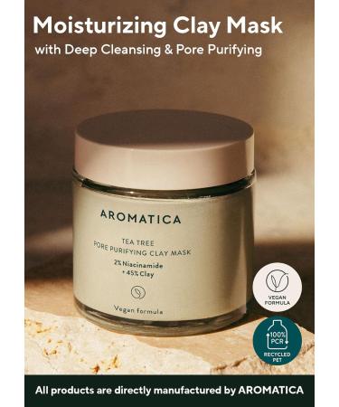 AROMATICA Tea Tree Pore Purifying Clay Mask - Deep Cleansing Vegan Formula with 2% Niacinamide & 45% Clay - Natural & Cruelty-Free - Buy Online on SooperMarket.com