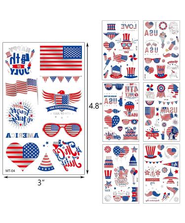 4th of July Temporary Tattoos - Patriotic Red, White & Blue Stickers for Independence Day Celebrations - Buy Online on SooperMarket.com