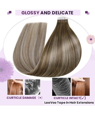 LAAVOO Light Brown Balayage Tape-in Hair Extensions - 35cm Real Hair #8/60/8 - 20PCS Invisible Tape | Premium Quality & Soft Texture - Buy Online on SooperMarket.com