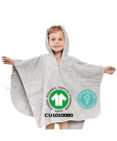 Mabyen Baby Hooded Bathrobe | Baby Poncho with Hood - made from 100% Organic Cotton Light Grey One Size