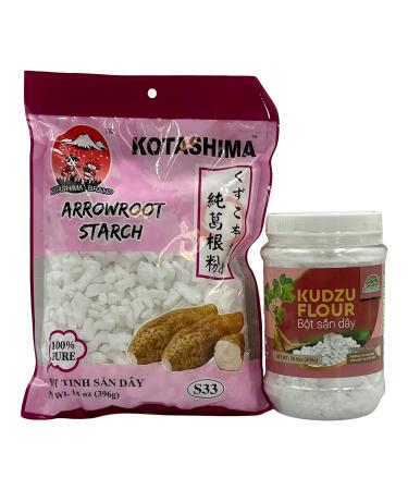Bot San Day Arrowroot Bundle: Kotashima Arrow Root Chunks and Twin Dolphin Kudzu Flour Chunks, Gluten Free, Cornstarch Substitute, with Habanerofire Jar Opener