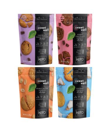 Sweetwell Low-Carb, Keto-Friendly Snack With Collagen & Plant Based Stevia, Healthy Breakfast Treats & Sugar Free Variety Pack Cookies (4-Pack)