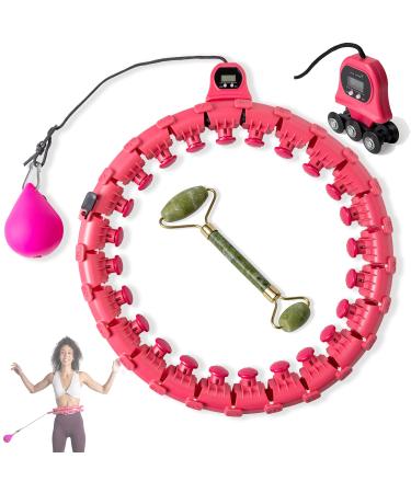 Weighted Smart Hula Hoops for Adults Weight Loss,2 in 1 Abdomen Fitness Exercise Massage Hoola Hoops, 24 Detachable Knots Adjustable Weight Auto-Spinning Ball. PINK