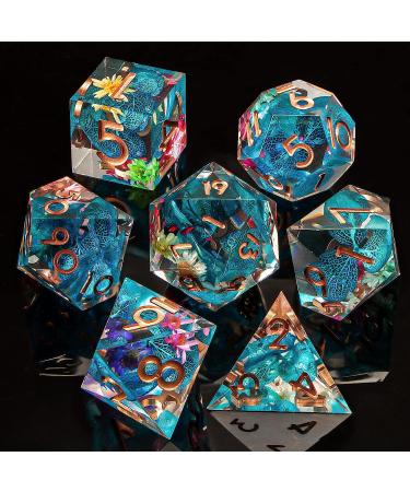 KERWELLSI DND Sharp Edged Resin Dice Set - 7pcs Translucent Polyhedral Dice for Dungeons and Dragons - Handmade RPG Game Dice Set with Gift Box - Flowers & Rainbow - Buy Online on SooperMarket.com