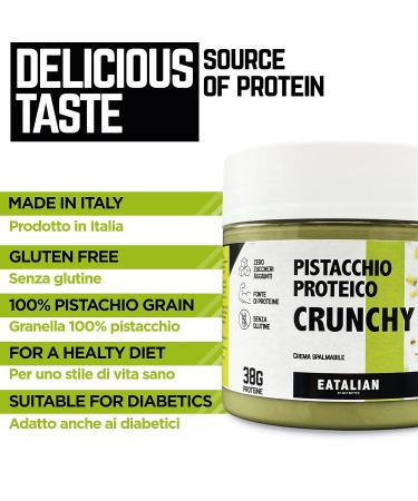 Eatalian by amz Better Protein Pistachio Cream Crunchy 200g - Sweet & Creamy Spread for Bread Sweets Ice Cream & Cakes - Made in Italy - Buy Online on SooperMarket.com