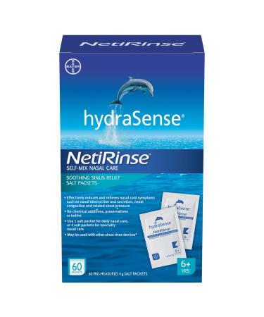 hydraSense NetiRinse Refill Salt Packets Universal Pre-Measured Self-Mix Packets Reduces and Relieves Nasal Cold Symptoms 60 Count
