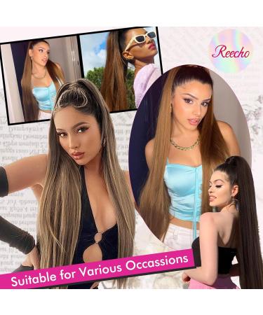 REECHO 28 Long Straight Dark Brown Synthetic Drawstring Ponytail Extension for Women - Buy Online on SooperMarket.com