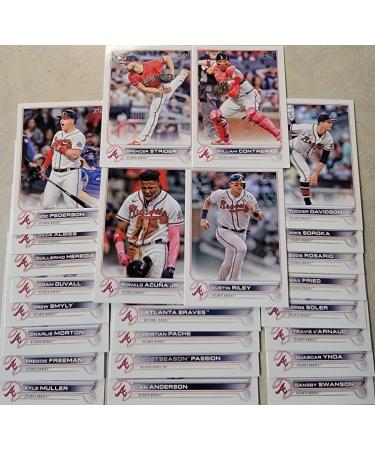 Atlanta Braves 2022 Topps Complete Mint Hand Collated 25 Card Team Set Featuring Ronald Acuna and Austin Riley Plus Rookie Cards and Others