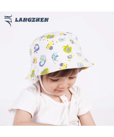 LANGZHEN Beach Sun Protection Hat for Baby Girls | Adjustable Toddler Kids Hat with Chin Strap | Wide Brim Summer Play Hat in White - Animals | 6-12 Months - Buy Online on SooperMarket.com