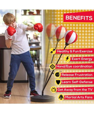 Whoobli Punching Bag for Kids with Boxing Gloves | Adjustable Stand | Boxing Bag Set Toy for Boys & Girls | Ages 3-10 (Red White) - Buy Online on SooperMarket.com