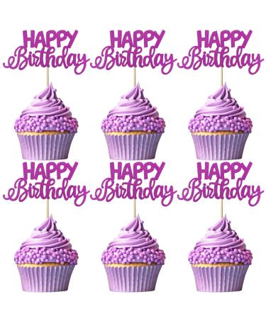 24 Pack Happy Birthday Cupcake Toppers Glitter Celebrating Birthday Cupcake Picks Baby Shower Kids Birthday Party Cupcake Decorations Supplies Purple