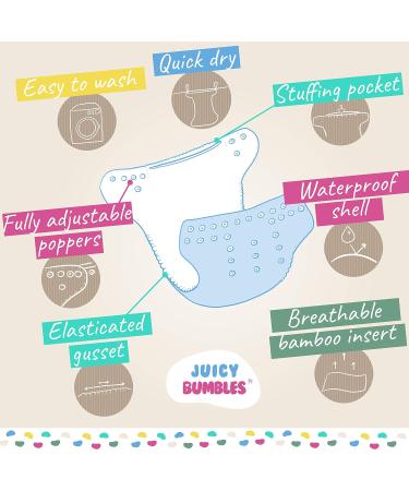 Eco-Friendly Reusable Cloth Nappies Set - 6 Washable Diapers, Bamboo Inserts, Biodegradable Liner, Wet Bag - Chemical-Free Baby Care - Buy Online on SooperMarket.com
