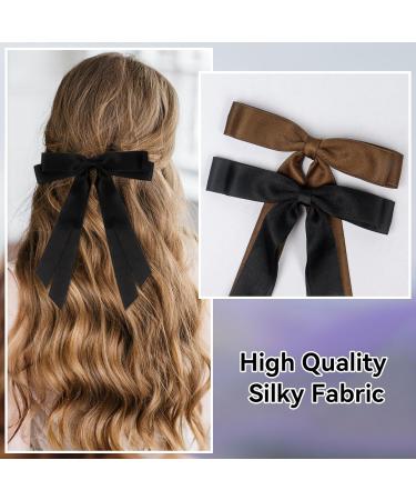 2 Pack Hair Bows for Women Black Bow Hair Clips French Barrette with Long Silky Satin Hair Ribbons for Women Girls(Black Brown) - Buy Online on SooperMarket.com