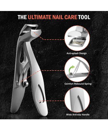 BEZOX Angled Head Nail Clippers for Seniors - Premium Steel Toenail Clipper for Thick Nails - Ergonomic Cutter Trimmer with Catcher - Men and Women - Silver - Buy Online on SooperMarket.com