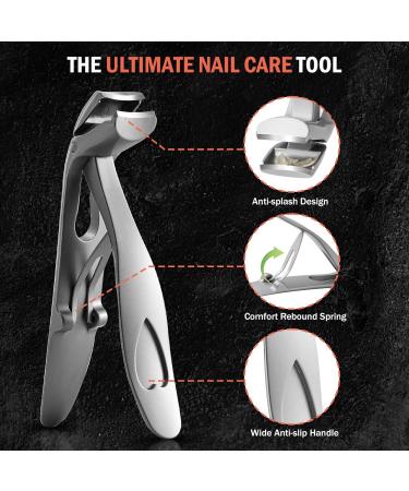 BEZOX Angled Head Nail Clippers for Seniors - Premium Steel Toenail Clipper with Catcher (Silver) - Buy Online on SooperMarket.com