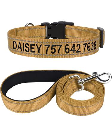 Tagme dog collar and leash personalized reflective dog collar with 1.5m double -sided reflective dog leash for small khaki XS (1 Pack) khaki set