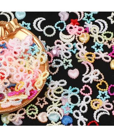 WLLHYF 480 Pcs 3D Nail Charms Assorted Colorful Multi Shapes Pearl Charms Heart Flower Bow Star Mixed Applique Cute Hollow Beads Manicure Decoration for Nail Art DIY Crafts Jewelry Accessories - Buy Online on SooperMarket.com