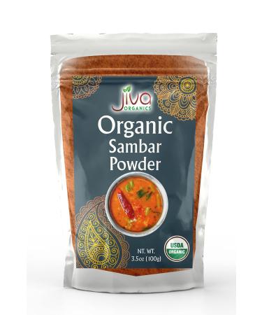 Jiva Organic Sambar Powder 3.5 Ounce Bag - South Indian Lentil Soup Spice Blend - Non-GMO, Suitable for Vegetarians
