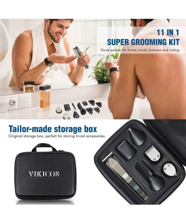 VIKICON Electric Beard Trimmer for Men - Waterproof Body Grooming Kit, Cordless Hair Clippers, Nose & Ear Trimmer - Rechargeable All in 1 Groomer & Mustache Shaver with Storage Case - Silver - Buy Online on SooperMarket.com