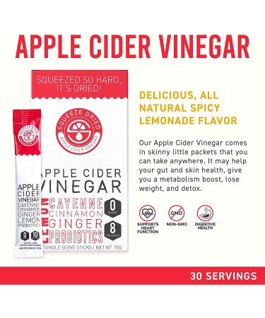 Squeeze Dried Apple Cider Vinegar Powder Sticks with Probiotics - Natural Detox Pocket Packs - 30 Single-Serve Sticks (30 Pack) - Buy Online on SooperMarket.com