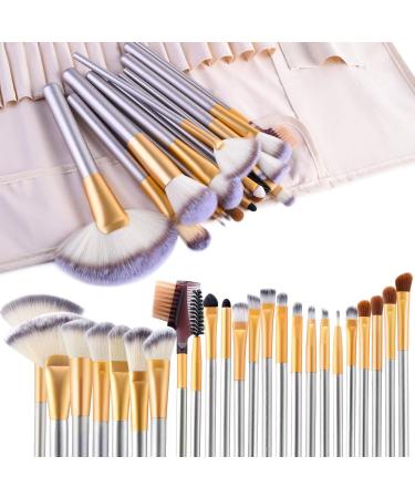 Make up Brushes, VANDER LIFE 24pcs Premium Cosmetic Makeup Brush Set for Foundation Blending Blush Concealer Eye Shadow, Cruelty-Free Synthetic Fiber Bristles, Travel Makeup bag Included, Champagne 25 Piece Set