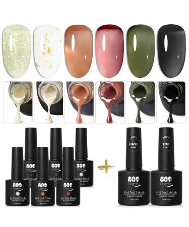 YTD LIKOMEY UV Nailack Shellac Set 6 colors translucent with base and top coat kit color gel for gelail manicure jelly gel 8 PCs 7.5ml translucent set 2