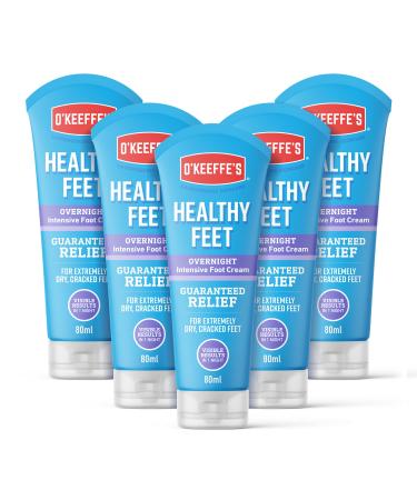 O Keeffe s Healthy Feet Overnight 5 x 80ml Tubes Intensive Foot Cream for Extremely Dry Cracked Feet | Visible Results in 1 Night 5 Count (Pack of 1)
