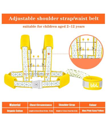 Toddler Safety Harness with Lock and Anti Lost Wrist Link, Reflective Tape Liner - Yellow Leash (6.5ft) - Buy Online on SooperMarket.com