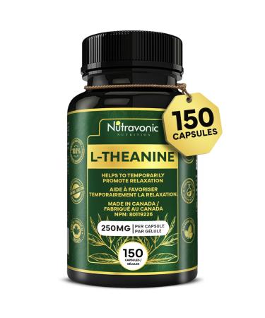 New! Nutravonic L-Theanine Capsules High Potency 250 mg per Capsule (150 Caps). Promotes Relaxation Mental Calmness and Stress Support for Men & Women. Vegan Source. L Theanine 250mg. Non-GMO 150 Capsule 5 Month Supply and Made in Canada.