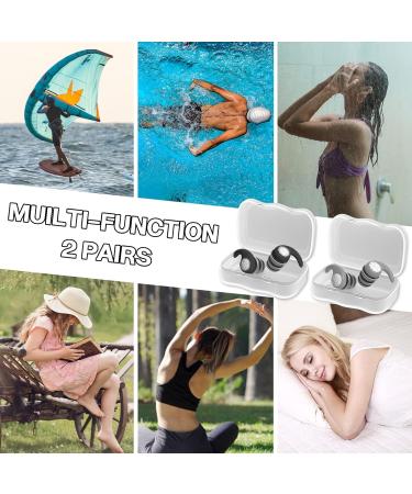 Waterproof Silicone Ear Plugs for Swimming - 2 Pack for Adults & Teens 12+, Ideal for Pool, Surfing, Kayaking, Canoeing - Black+Gray - Buy Online on SooperMarket.com