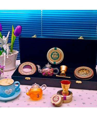 Luxurious Saffron Gift Box for Chefs: 5 Gr Grade A+ Organic Super Negin Coupe Saffron Threads Green Cardamom Rose Bud Tea Dried Saffron Teapot Small Brass Mortar and Pestle (Black Leather Box) - Buy Online on SooperMarket.com