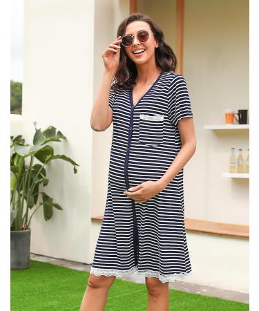 Uniexcosm Maternity Nursing Nightdress - Women's Short Sleeve Nightwear Navy Blue - Buy Online on SooperMarket.com